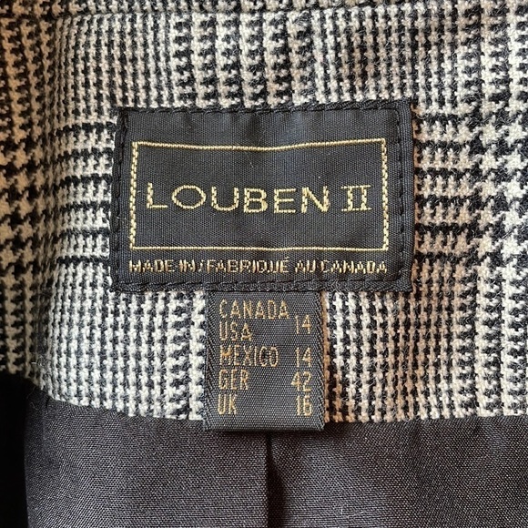 Vintage Louben II Petites Black and White Plaid Blazer Virgin Wool Size 14P - Picture 4 of 8